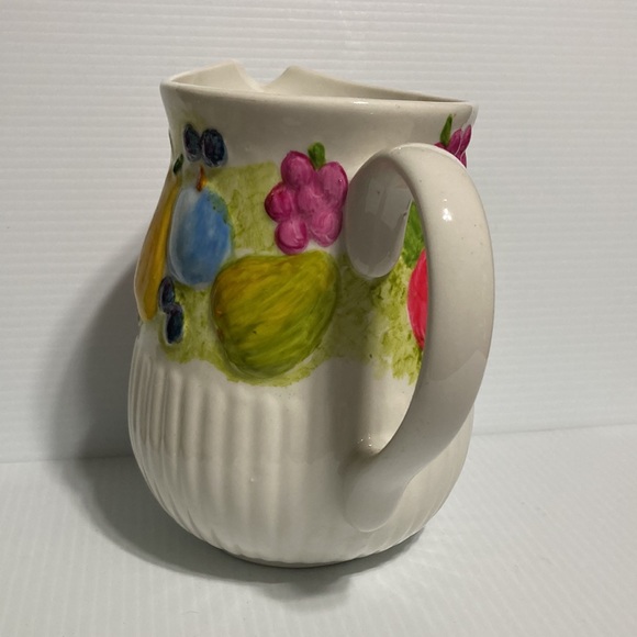 Libbey 2001 Fruit Pitcher White with Hand Painted Bright Colors 8" x 5.25" - Picture 3 of 9